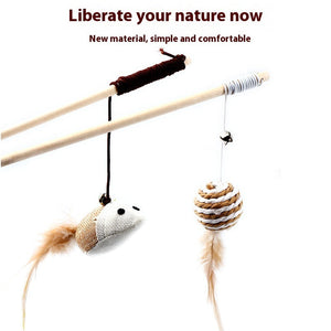 Pets Cat Teaser Feather Bell Wooden Pole sariiholidaycouture
