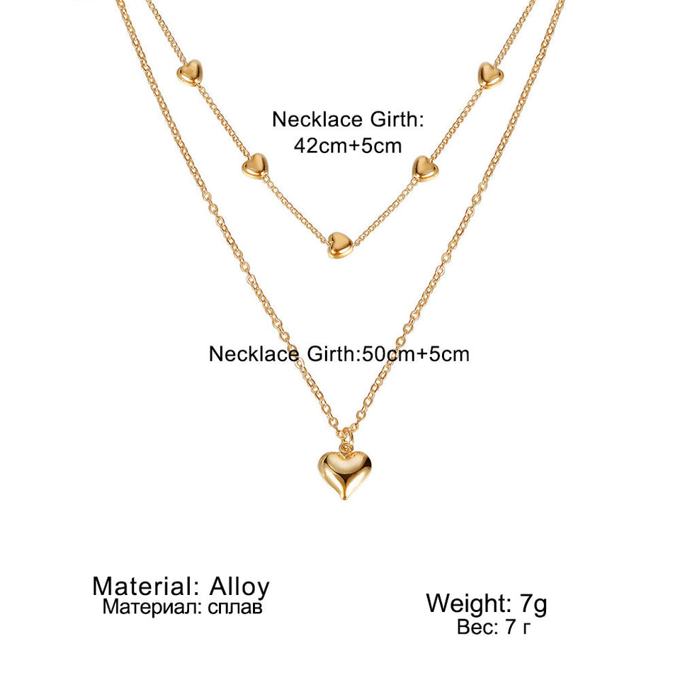 Double-layer Heart Pendant Fine Chain Necklace For Women Multilayer Gold Color Metal Necklaces Fashion Jewelry Accessories sariiholidaycouture