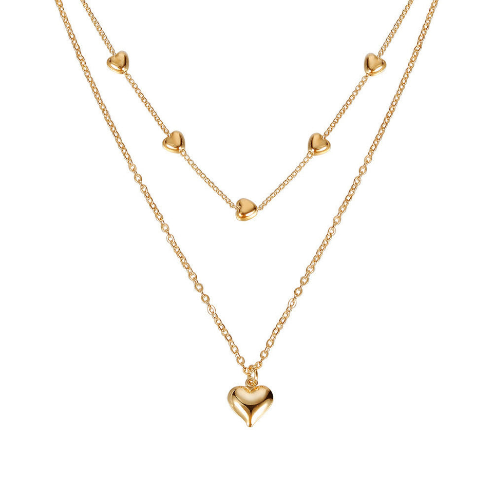 Double-layer Heart Pendant Fine Chain Necklace For Women Multilayer Gold Color Metal Necklaces Fashion Jewelry Accessories sariiholidaycouture